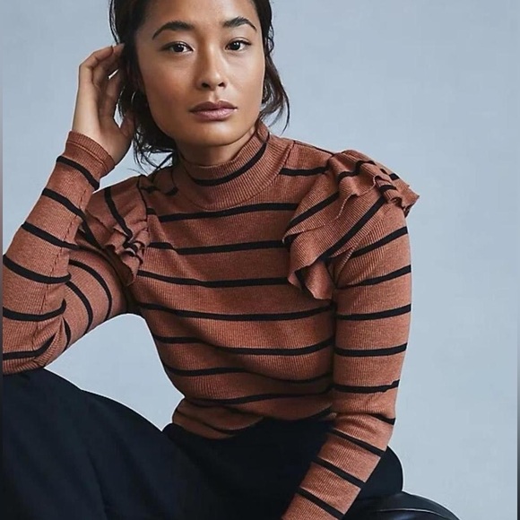 Anthropologie Sweaters - Anthropologie  T.La Ruffled Turtleneck Top size S NWT Black Motif Cottagecore